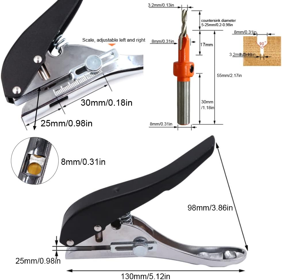 8mm Heavy-Duty Edge Banding Puncher & Countersink Drill Bit Set