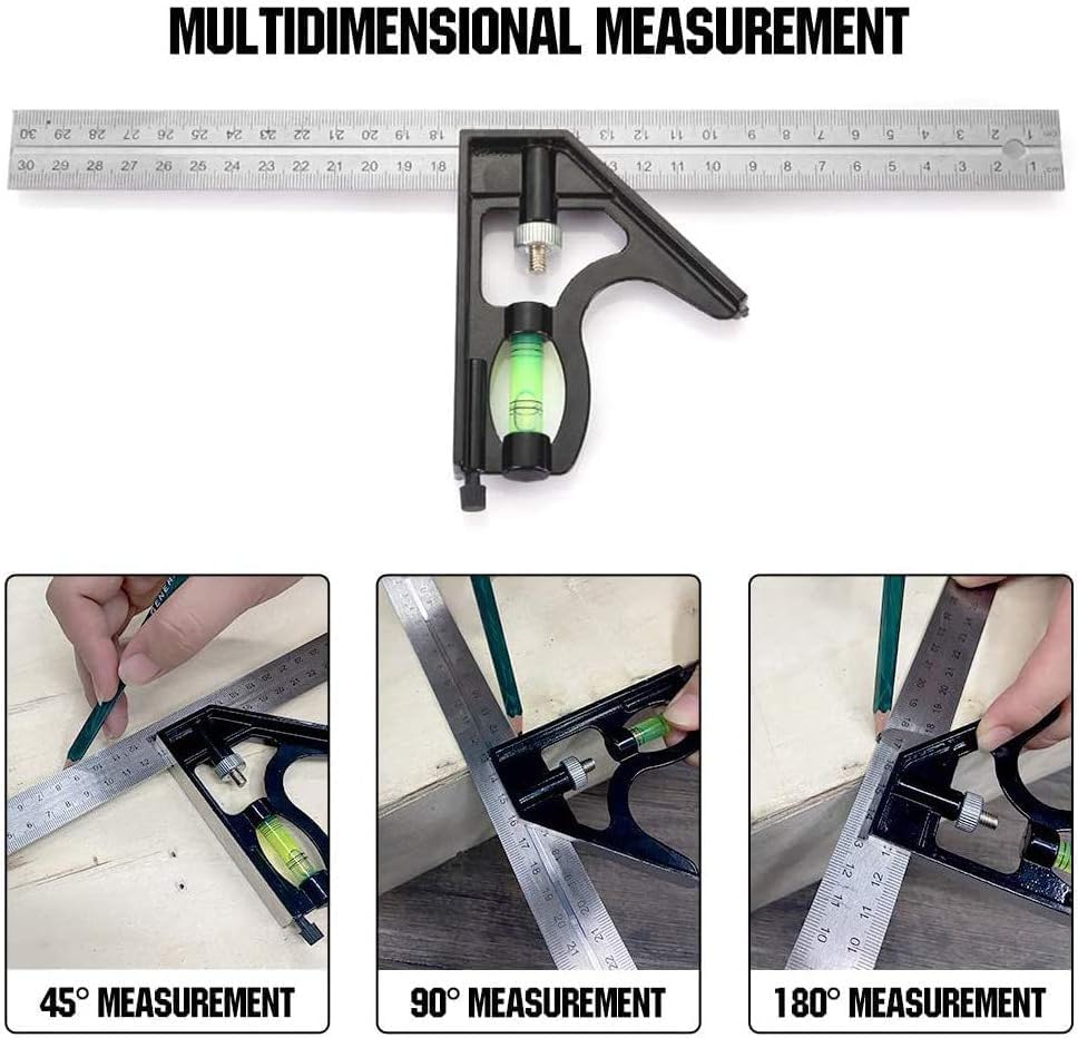 12 Inch Adjustable Combination Square, Stainless Steel 300mm